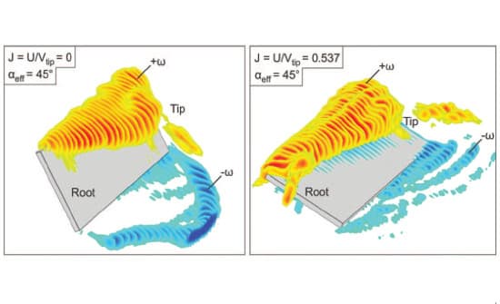 Flow structure on a rotating wing - Effect of steady incident flow